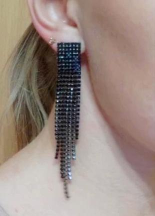 Серьги вечерние черные стразы3 фото
