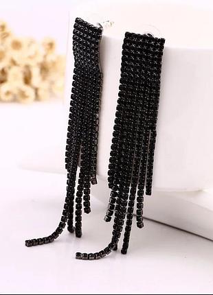 Серьги вечерние черные стразы4 фото