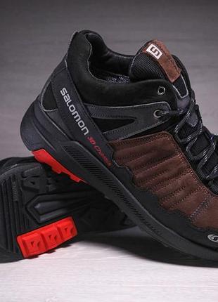 Кожаные зимние ботинки, кроссовки термо, salomon s2 gore-tex brown1 фото