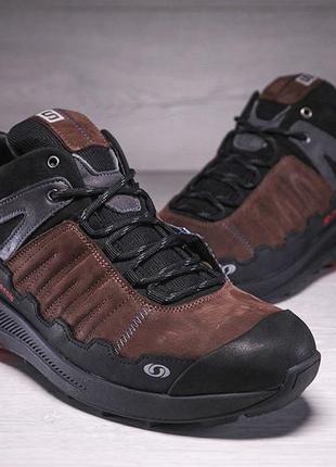 Кожаные зимние ботинки, кроссовки термо, salomon s2 gore-tex brown2 фото