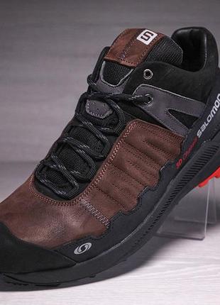 Кожаные зимние ботинки, кроссовки термо, salomon s2 gore-tex brown3 фото