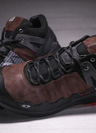 Кожаные зимние ботинки, кроссовки термо, salomon s2 gore-tex brown5 фото