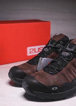 Кожаные зимние ботинки, кроссовки термо, salomon s2 gore-tex brown6 фото