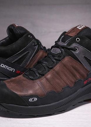 Кожаные зимние ботинки, кроссовки термо, salomon s2 gore-tex brown7 фото