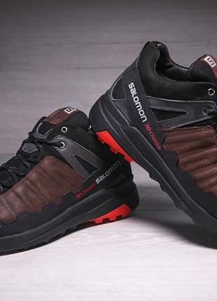 Кожаные зимние ботинки, кроссовки термо, salomon s2 gore-tex brown9 фото