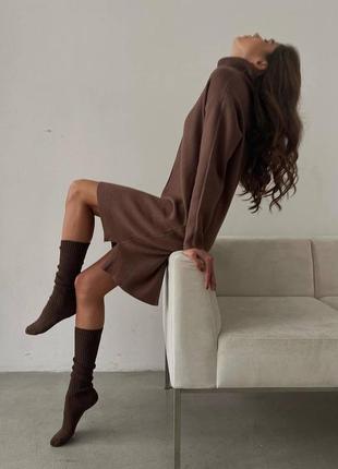 Женское платье ангора коричневое миди платье