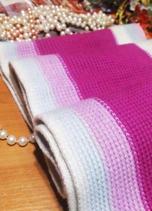 Шикарнейший ідеальний вовняний теплий шарф шерсть шарфик розовий фуксія зимній жіночий полосатий2 фото