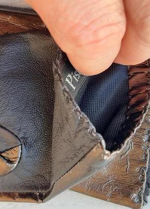 Женские демисезонные кожаные перчатки (кожа + лакированная ткань)3 фото