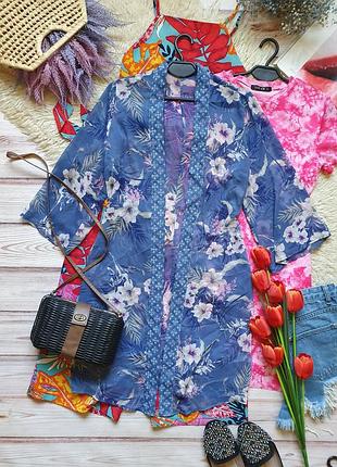 Шифоновач накидка на купальник парео кімоно тропіки з квітами