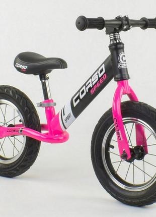 Беговел,велобег corso 12" с надувными колесами 88621,стальная рама,розовый