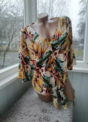 Блуза в тропический принт на завязках primark2 фото