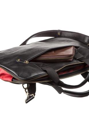 Мужская кожаная тонкая сумка для ноутбука shvigel 19117 черная5 фото