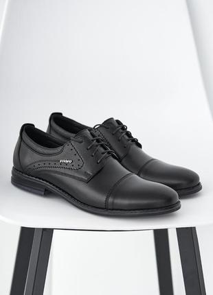Мужские туфли кожаные весна/осень черные vivaro 555