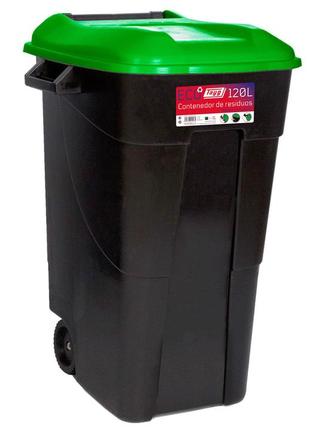 Бак для мусора 120л ecotayg  (испания) 60*56,8*88,6см, черный с зеленой крышкой и ручками, на колесах(422034а)