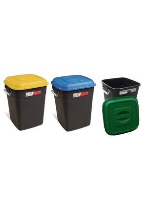 Набор мусорных баков 3*50л eco tayg  (испания) 41*40 h51см, с желтой- синей- зеленой крышкой и ручками1 фото