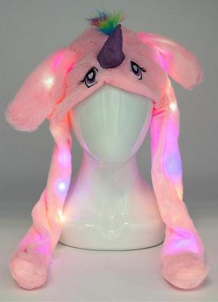 Карнавальна шапка з підсвічуванням: рожевий єдиноріг з піднімаються вухами4 фото