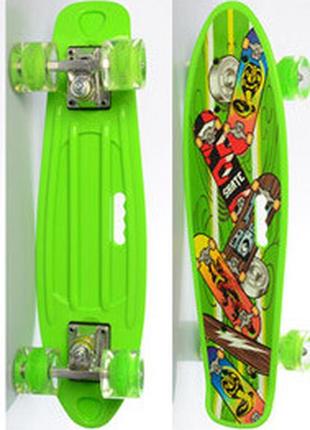 Скейт (пенни борд) penny board со светящимися колесами салатовый арт. 0749-6