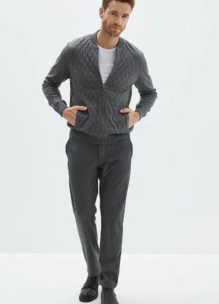 Серый мужской кардиган lc waikiki/лс вайкики в рельефные ромбы, с карманами, на молнии3 фото