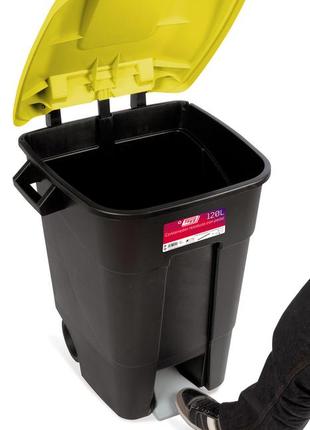 Ведро для мусора ecotayg 100л с педалью ,с колесами,с  крышкой желтой и ручками 60*56,8*77см, испания2 фото