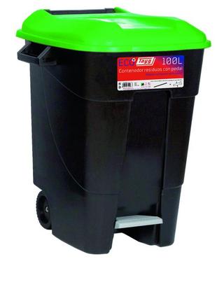 Бак мусорный ecotayg 100л с педалью ,с колесами, с зеленой крышкой и ручками 60*56,8*77см, испания(421037)2 фото