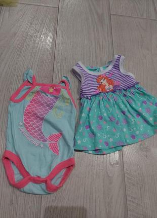 Платье disney с русалочкой и бодик русалочка комплект на новорожденую малышку