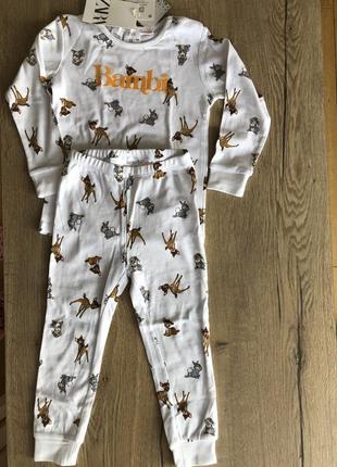 Комплект пижама набор костюм zara зара оригинал 104 бамби 3 bambi олень оленями зайцами заяц