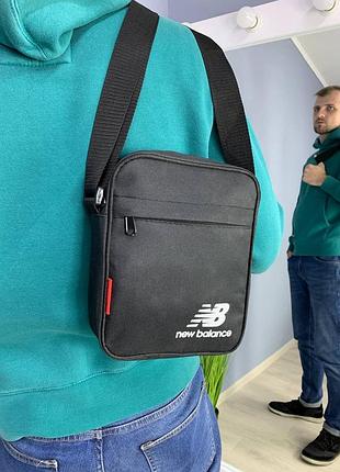 Чоловіча сумка new balance через плече, чорна текстильна барсетка нью беленс, месенджер nb4 фото