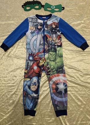 Теплая флисовая пижама домашний костюм слип супергерои marvel на 4-5 лет