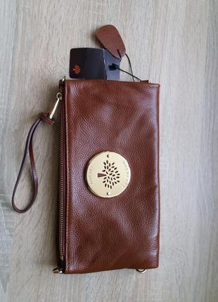 Шикарна коричнева сумка клач vip класу mulberry номерна брендована 100% натуральна шкіра