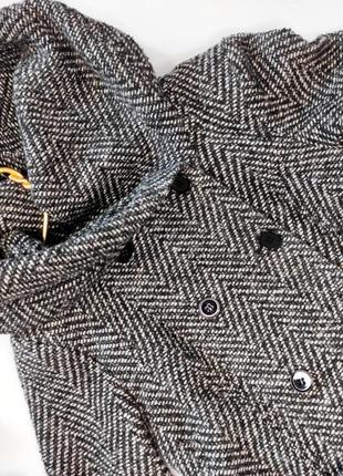 Пальто твидовое меланж шерстянное чёрно-белое с поясом и карманами обьемным воротом капюшоном тренч от amisu s m3 фото