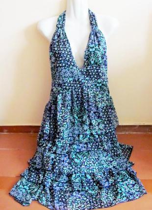 Цветочное шифоновое платье- сарафан в стиле мэрилин монро, воланы, рюш, р.м