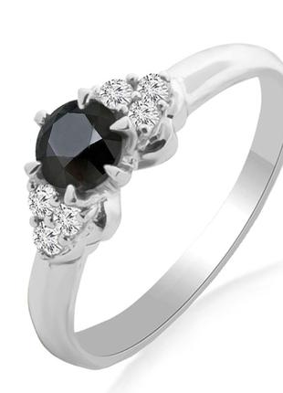 Золотое кольцо с черным и белыми бриллиантами 0,60 карат. белое золото. новые (код: 17718)