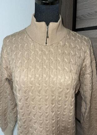Красивый бежевый шерстяной свитер вязка косичка🌺1 фото