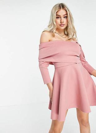 Пыльно-розовое приталенное платье мини с открытыми плечами asos design petite4 фото