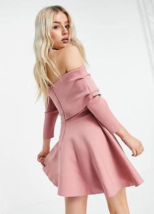 Пыльно-розовое приталенное платье мини с открытыми плечами asos design petite3 фото