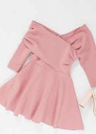 Пыльно-розовое приталенное платье мини с открытыми плечами asos design petite5 фото