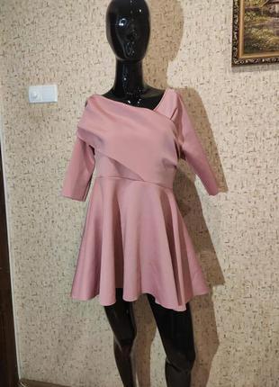 Пыльно-розовое приталенное платье мини с открытыми плечами asos design petite6 фото
