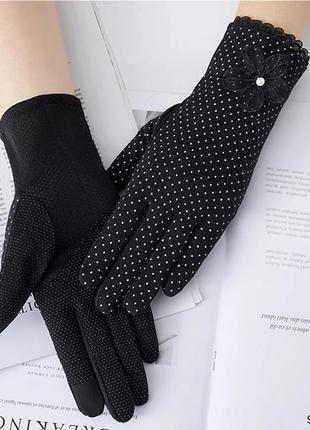 Жіночі модні рукавички в елегантний білий горошок. нашивка для тачпада планшета телефону ноутбука сенсорна тканина для екрану. антифлип для водіння