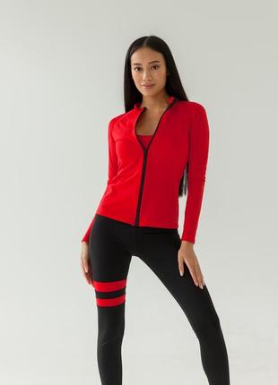 Красная спортивная кофта на молнии с длинным рукавом1 фото