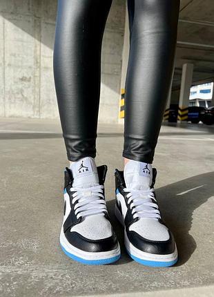 Жіночі високі шкіряні чорно-білі кросівки nike copy air jordan🆕найк аїр джордан