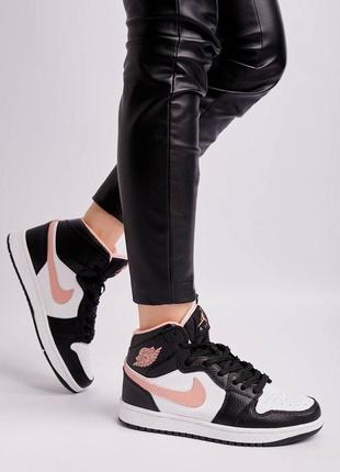 🏀💞🖤nike air jordan 1 x high pink black white🖤💞🏀кросовки найк джордан женские высокие, жіночі кросівки джордан 1 весна-осень