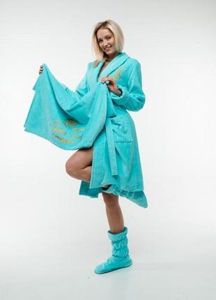 Банный махровый женский халат воротник средняя длинна с индивидуальной вышивкой6 фото