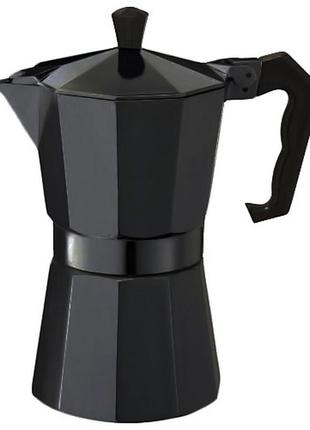 Гейзерная черная алюминиевая кофеварка  на 6 чашек