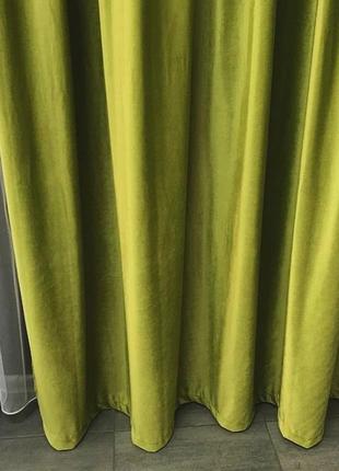 Портьерная ткань для штор бархат светло-оливкового цвета7 фото