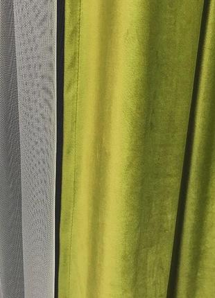 Портьерная ткань для штор бархат светло-оливкового цвета5 фото