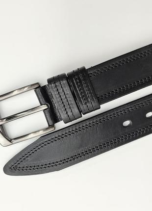 Черный кожаный универсальный ремень 4 см с двойной строчкой6 фото