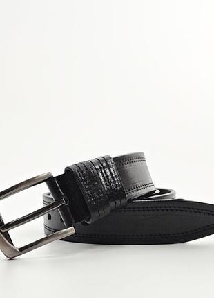 Черный кожаный универсальный ремень 4 см с двойной строчкой3 фото