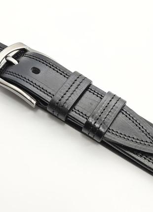 Черный кожаный универсальный ремень 4 см с двойной строчкой4 фото
