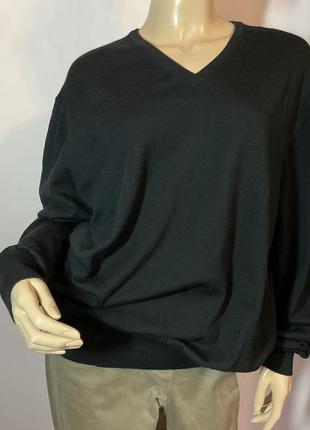 Чёрный мужской фирменный свитер из шерсти меринос l- xl/ brend gran sasso