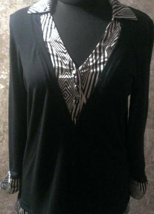 Ошатна трикотажна блуза з шовкової обробкою, розмір 48-50